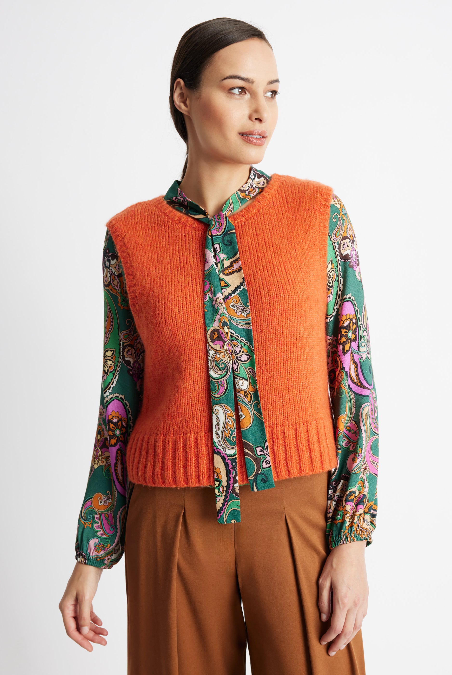 Legerer Strickpullunder DEPULI mit Rundhalsausschnitt in Orange