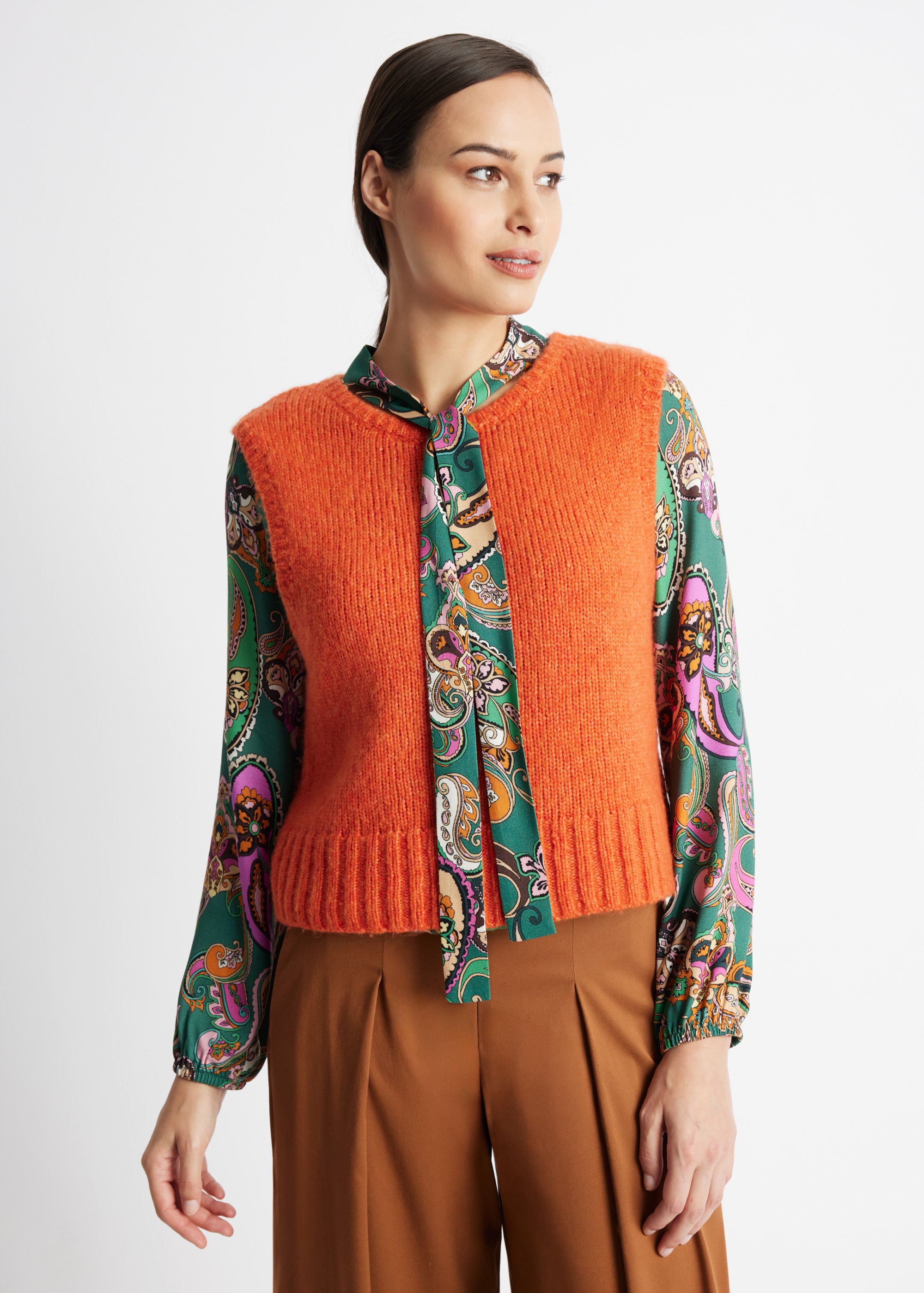 Legerer Strickpullunder DEPULI mit Rundhalsausschnitt in Orange