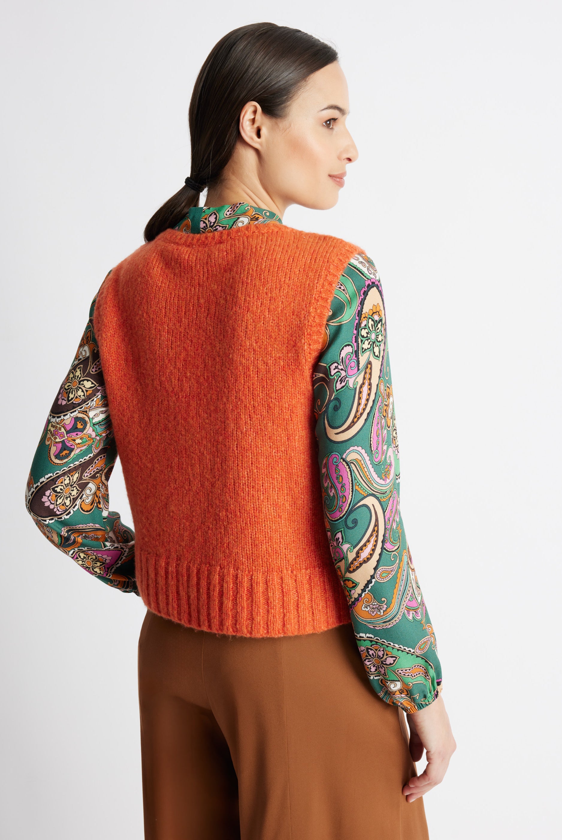 Legerer Strickpullunder DEPULI mit Rundhalsausschnitt in Orange