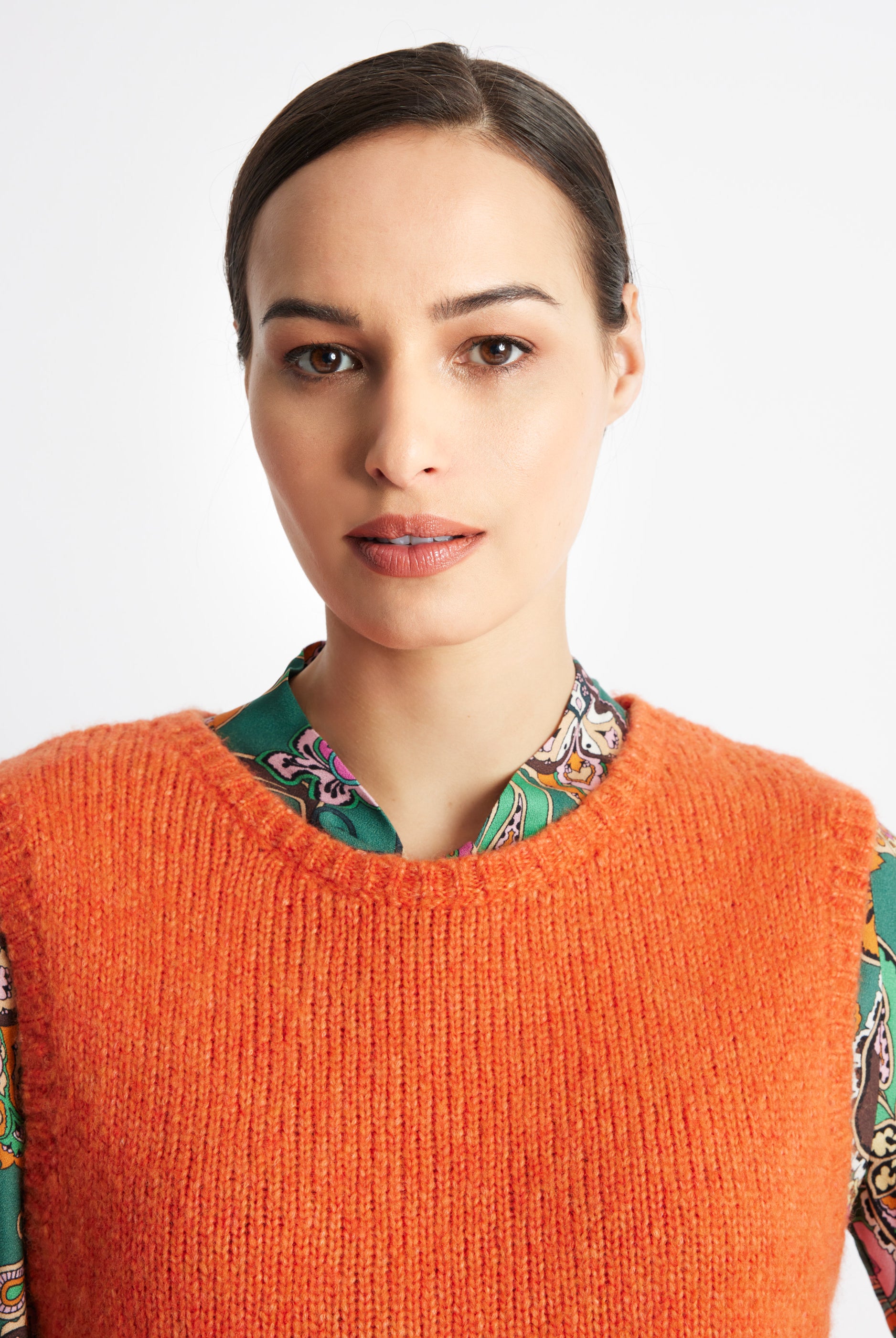 Legerer Strickpullunder DEPULI mit Rundhalsausschnitt in Orange