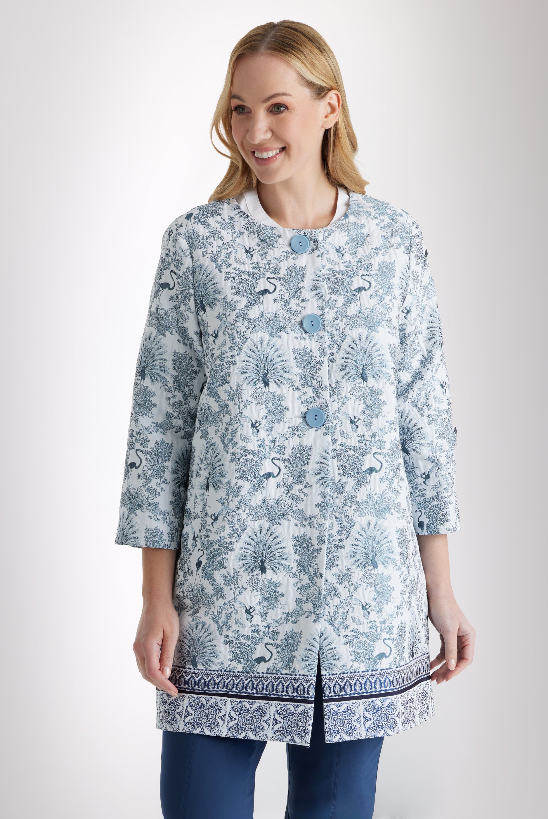 Gerade Longjacke EQUARDI in Jacquard aus Baumwollmix - FOX'S - Fashion