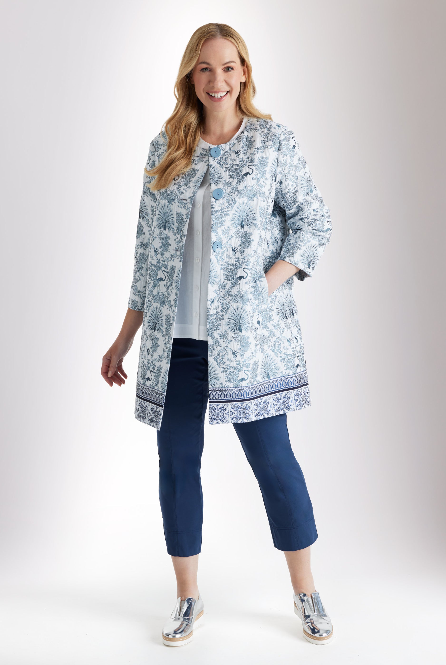 Gerade Longjacke EQUARDI in Jacquard aus Baumwollmix - FOX'S - Fashion
