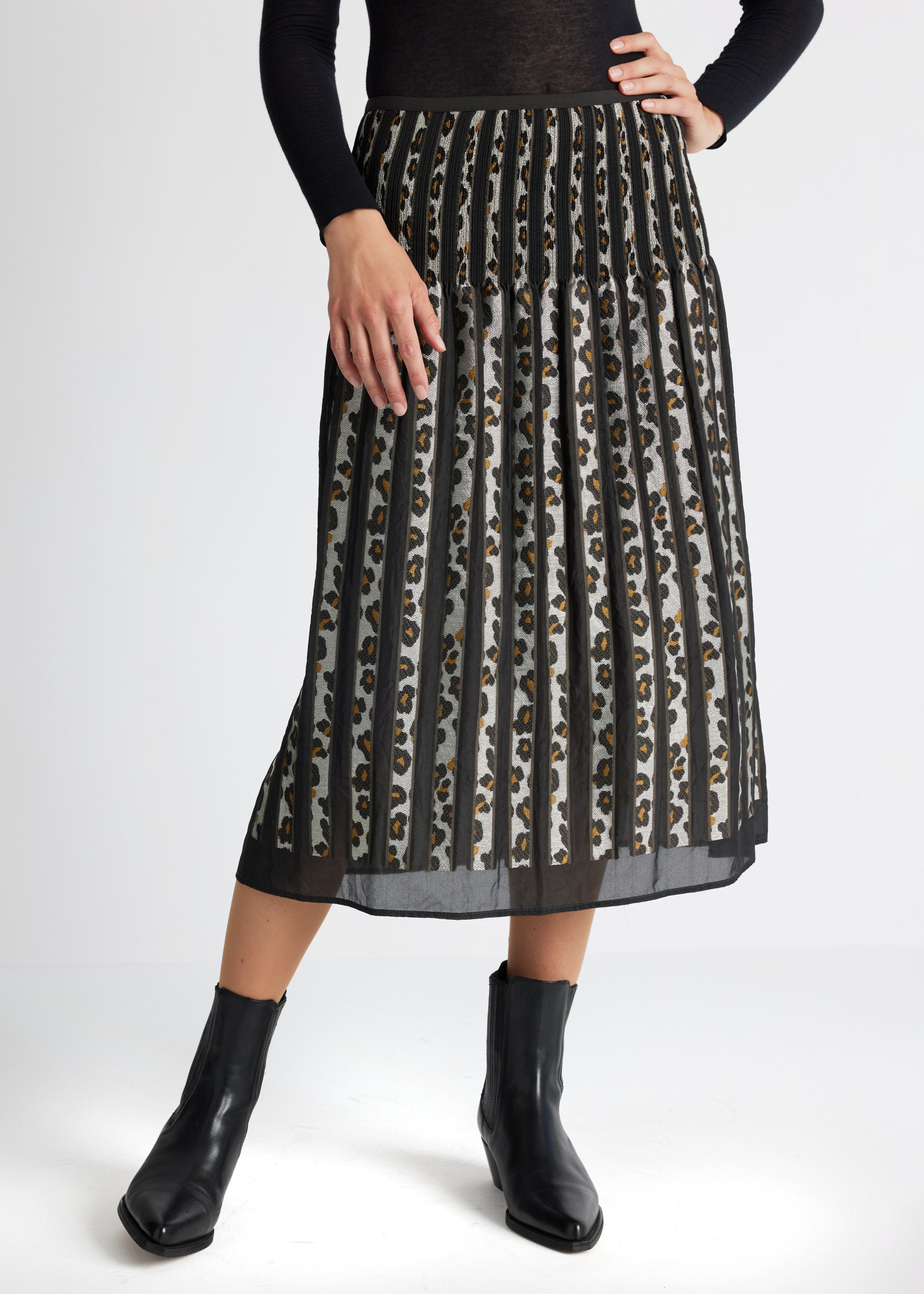 One Size Rock LEOPARO-W in Midi-Länge mit Gummibund und Muster in Khaki