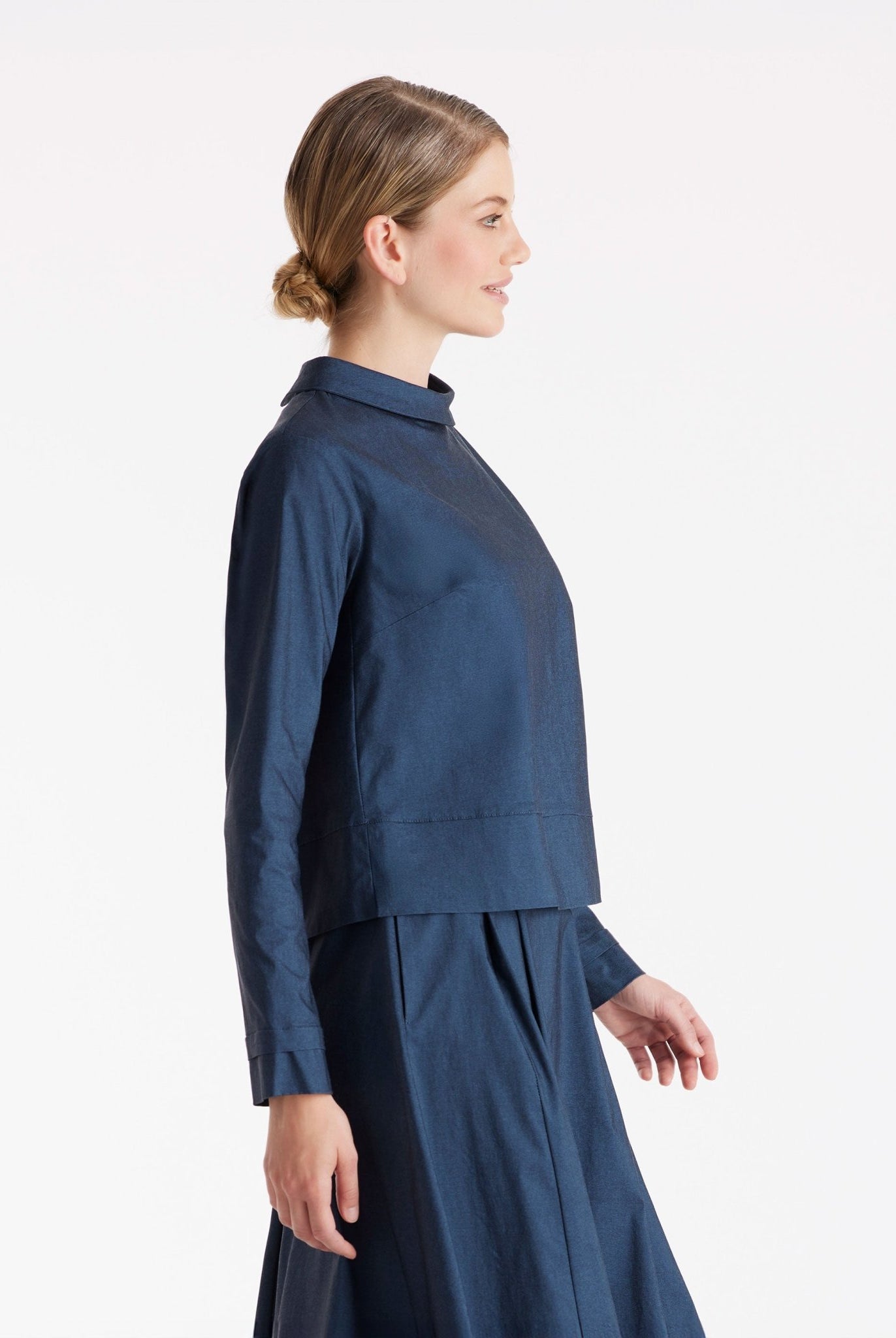 Bluse JURAMO mit Stehkragen und langen Armen in Blau