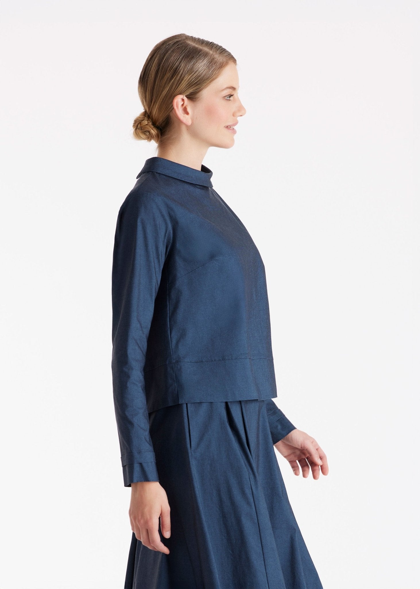 Bluse JURAMO mit Stehkragen und langen Armen in Blau
