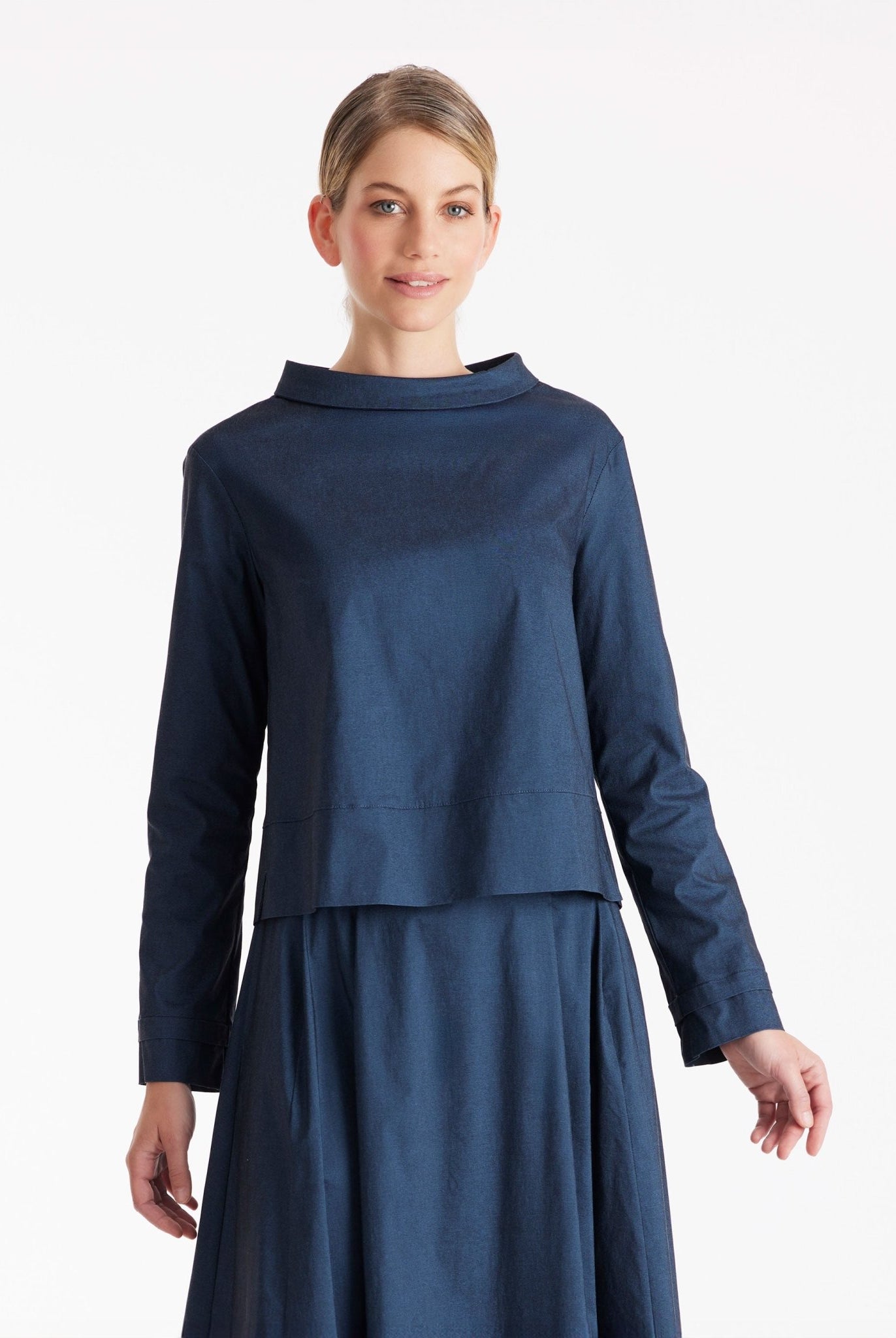 Bluse JURAMO mit Stehkragen und langen Armen in Blau