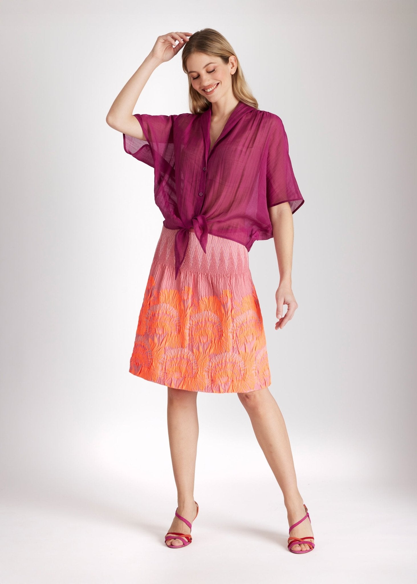 Kurzer One Size Rock LACROSSI-S mit Gummiband und Blumenmuster in Orange