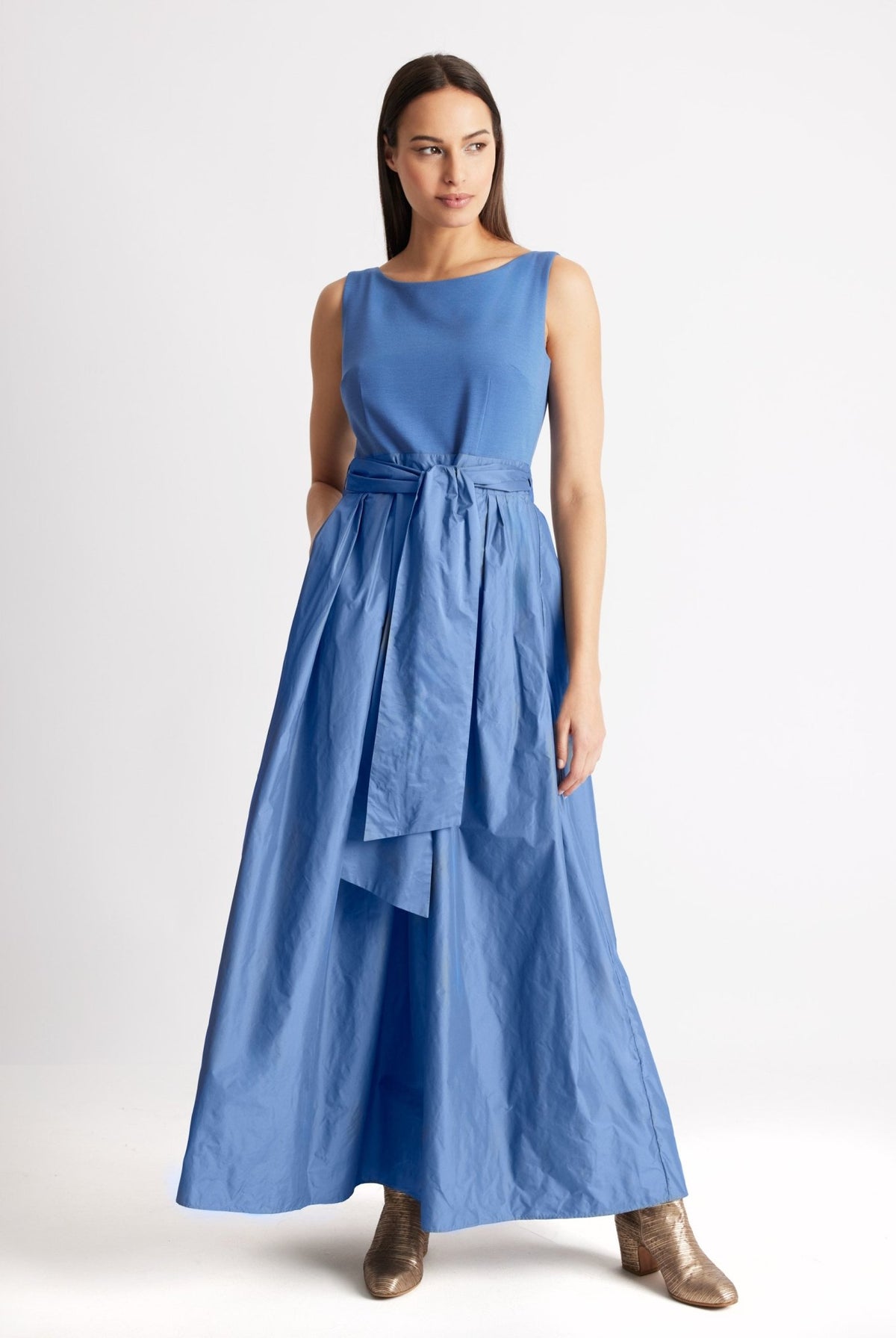 Langes Kleid SELONGIA im Patch aus Viskosejersey und Taft - FOX'S-Fashion