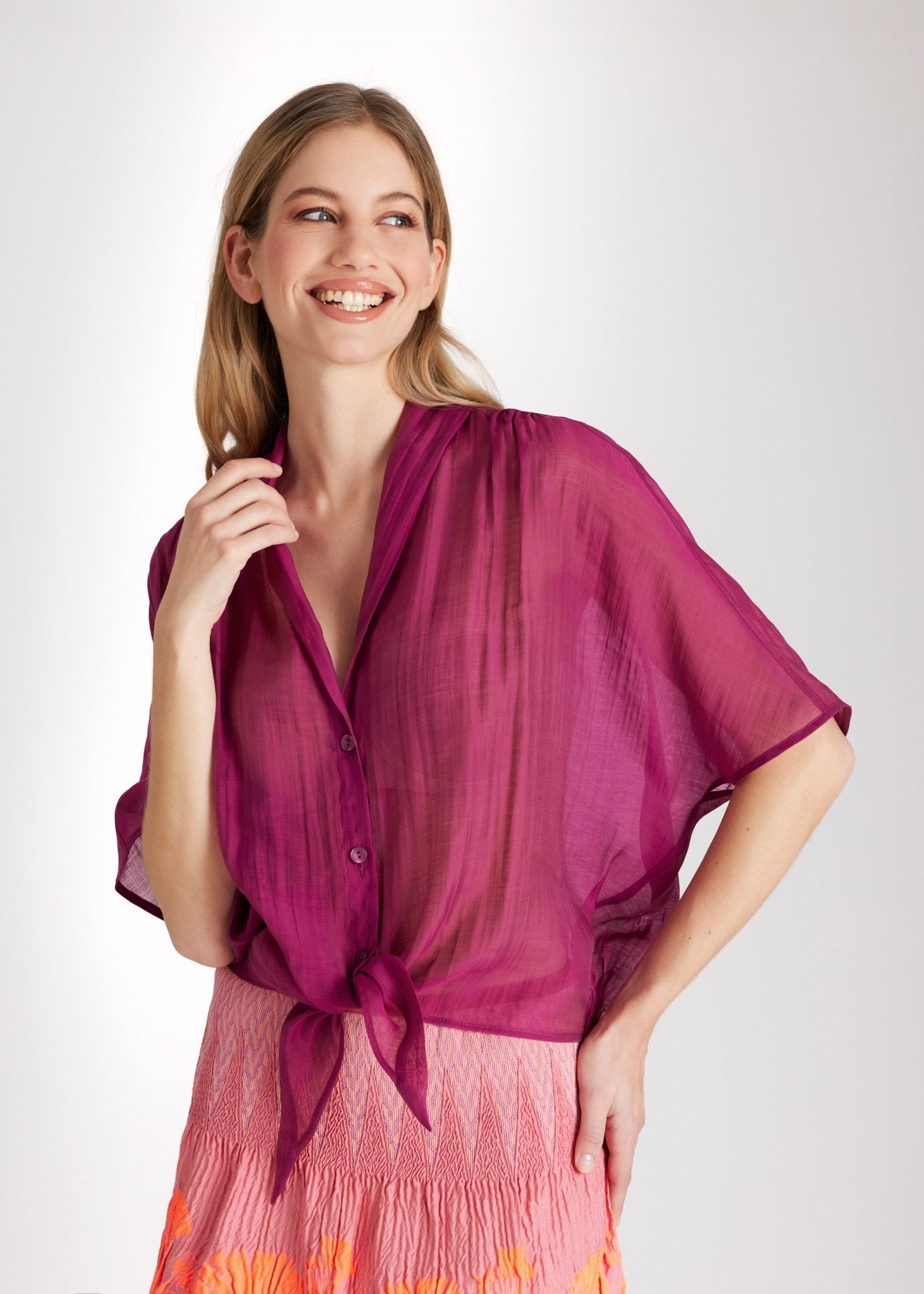 Legere Bluse NEVONA aus Tencel - Mix mit Bindedetail - FOX'S - Fashion