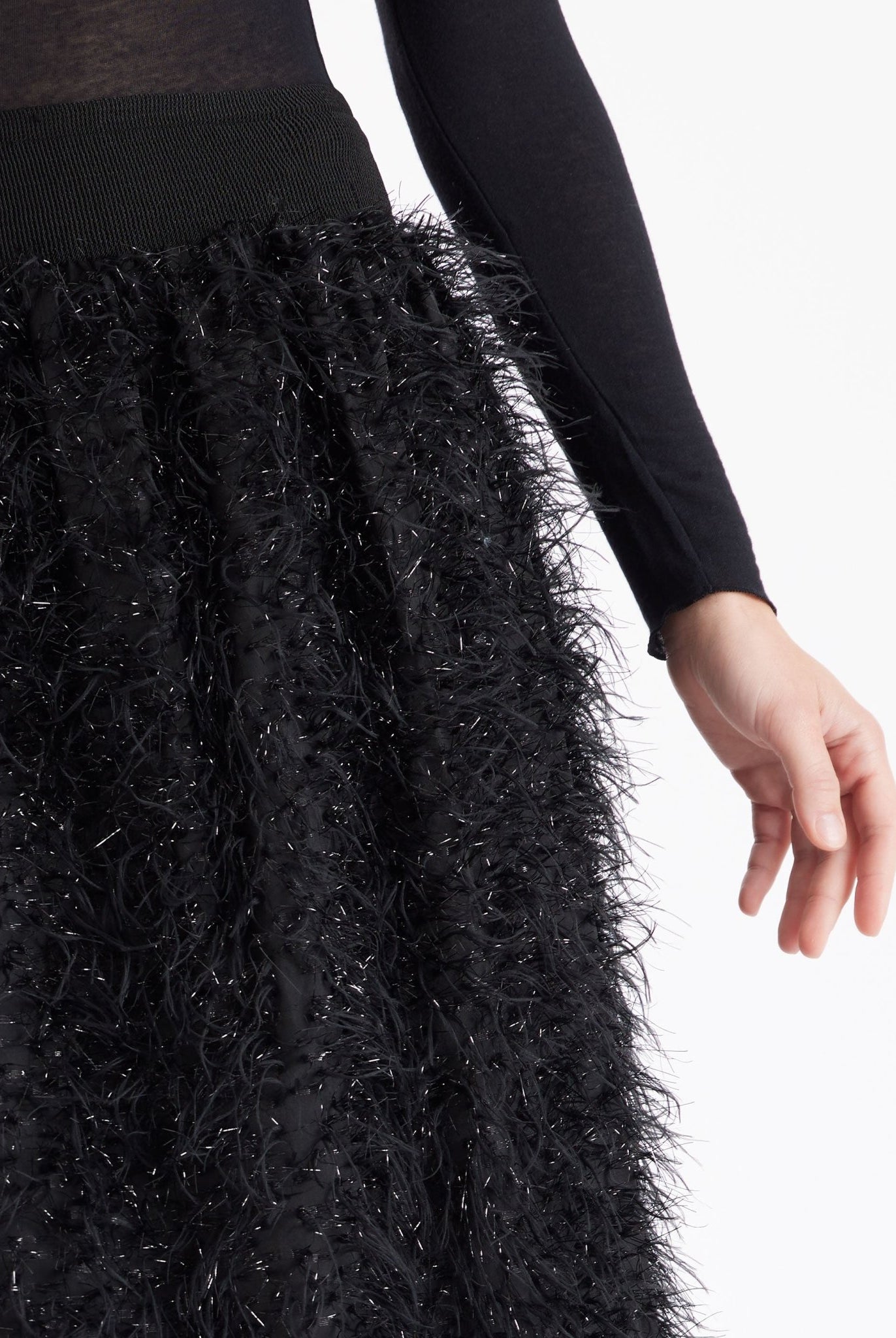 Rock LAFEDRO in Midi-Länge mit Fransen-Optik in Schwarz