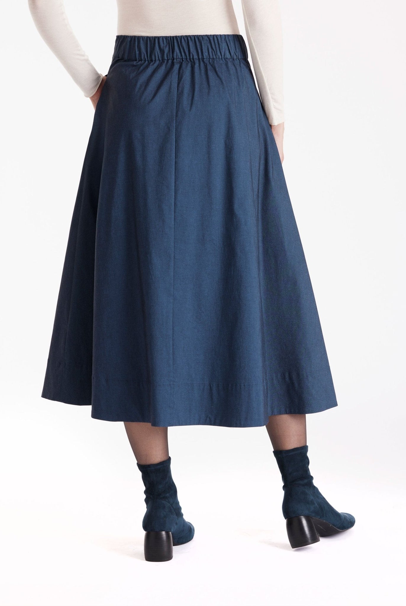 Rock JIGIRO in Midi-Länge mit Falten und seitlichen Eingrifftaschen in Blau