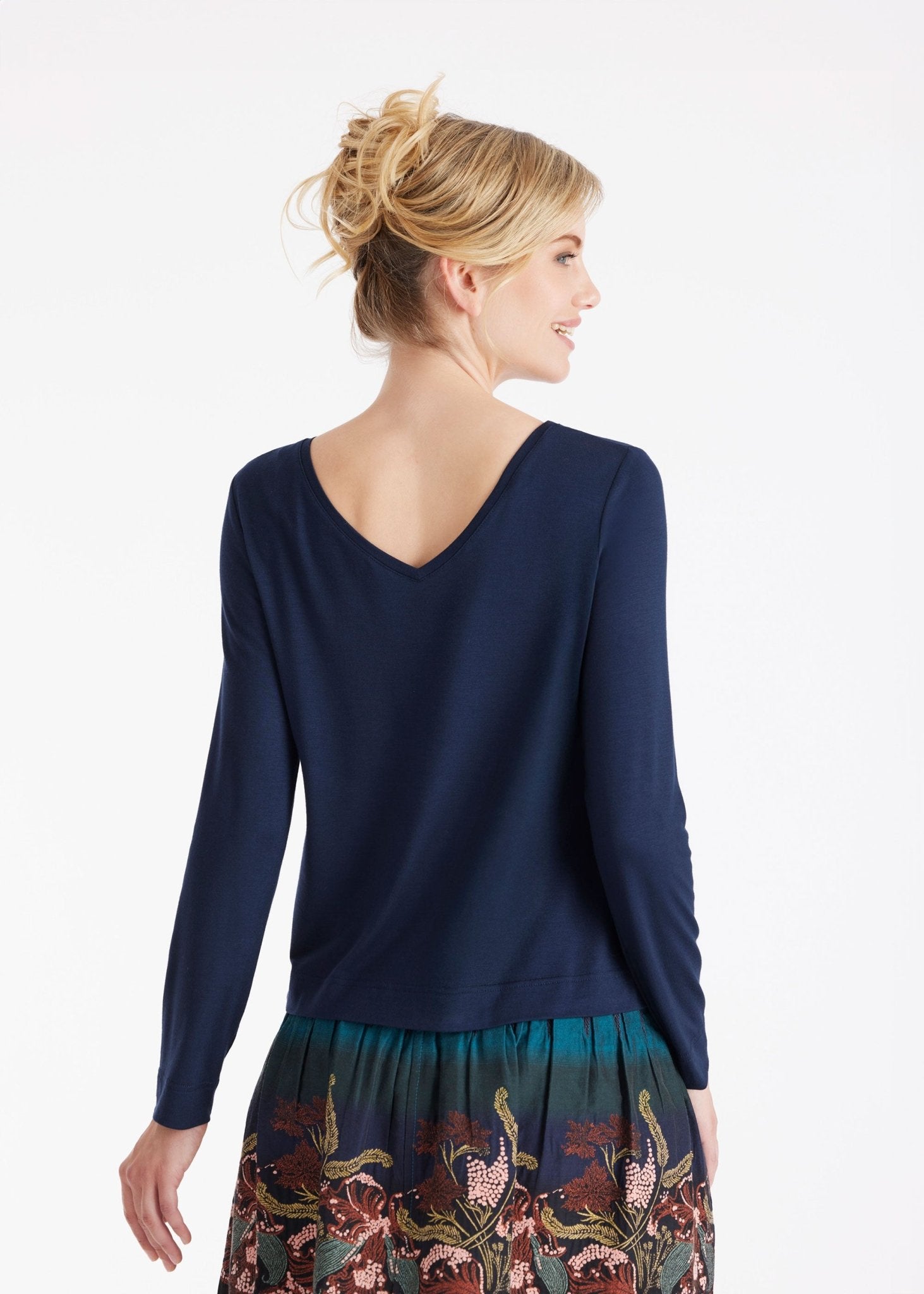 Langarm Shirt CLIVONITA mit Rundhals und V-Ausschnitt in Blau