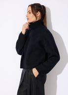 Legerer Strickpullover DEROLY mit hohem Kragen und langen Ärmeln in Schwarz
