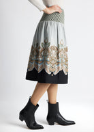 One Size Rock LONGERO-W in Midi-Länge mit Gummibund und Muster in Beige