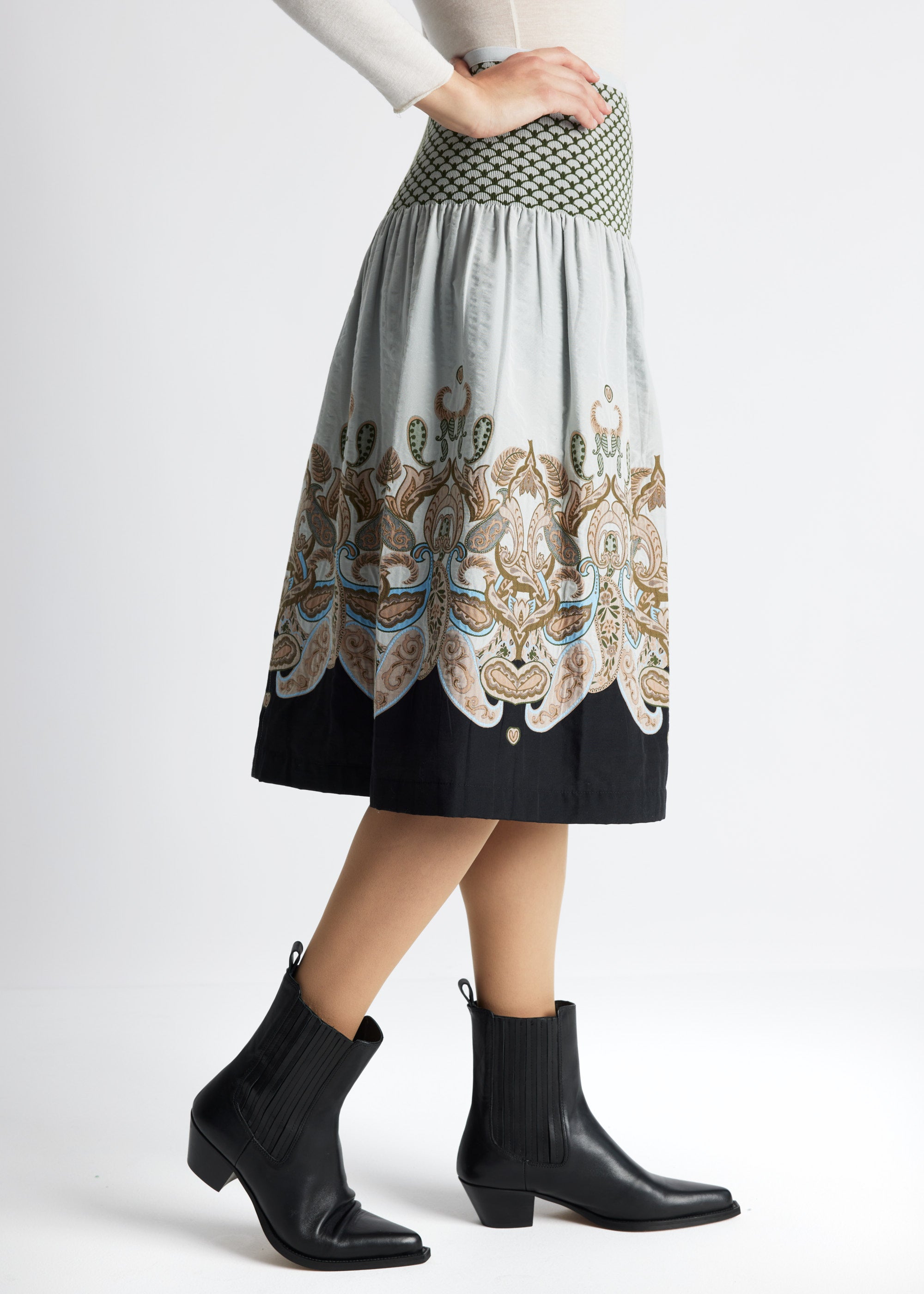 One Size Rock LONGERO-W in Midi-Länge mit Gummibund und Muster in Beige