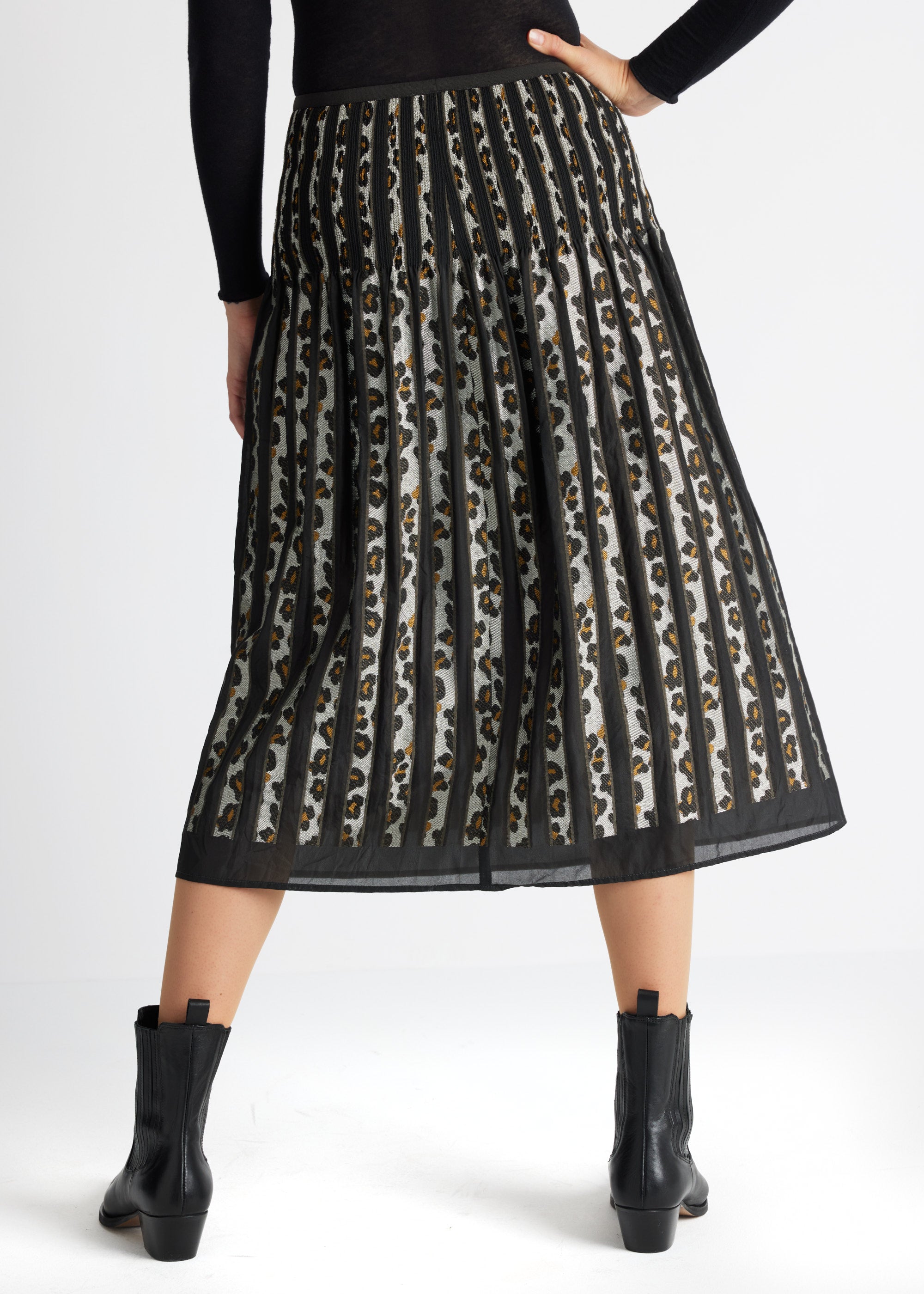 One Size Rock LEOPARO-W in Midi-Länge mit Gummibund und Muster in Khaki