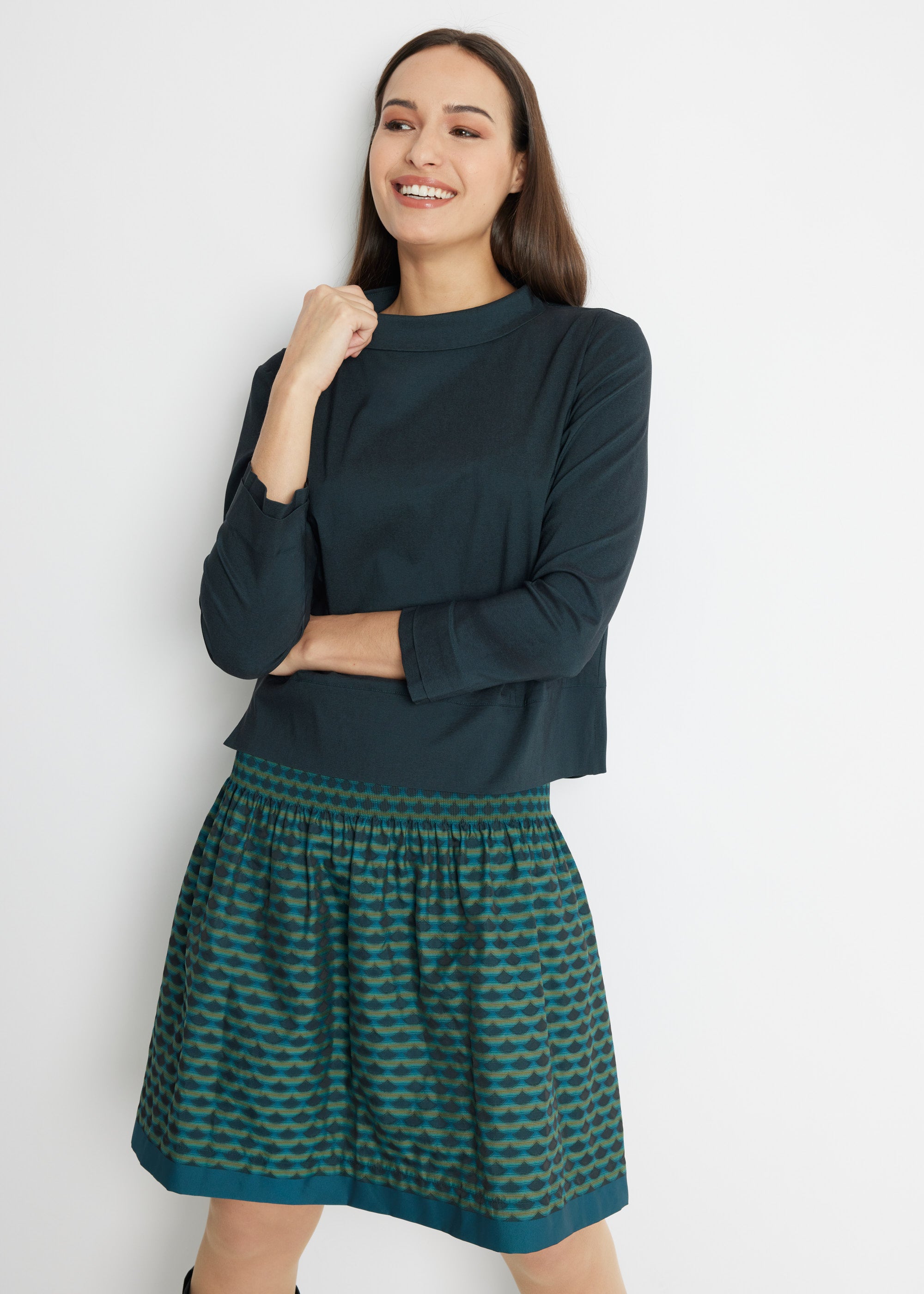 Kurzer One Size Rock LUMIRO-W mit Gummibund und Muster in Petrol