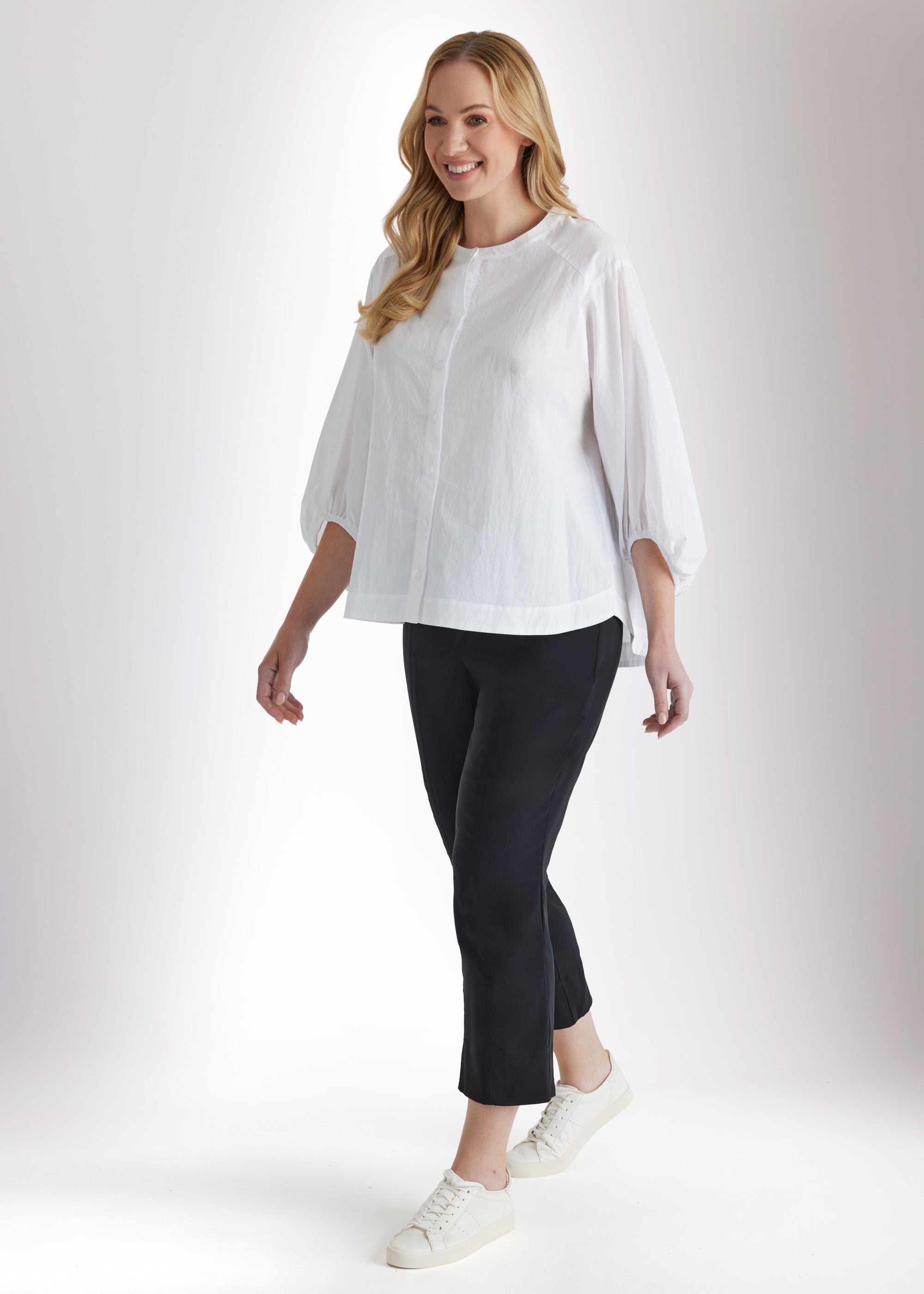 Schmale 7/8 - Hose MESSINI aus Baumwollmix mit Stretch in Schwarz- FOX'S - Fashion