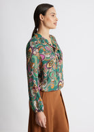 Legere Bluse VYBLUSA mit V-Ausschnitt, Bindedetail, elastischen Bündchen, langen Ärmeln und Muster in Grün