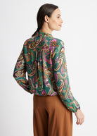 Legere Bluse VYBLUSA mit V-Ausschnitt, Bindedetail, elastischen Bündchen, langen Ärmeln und Muster in Grün