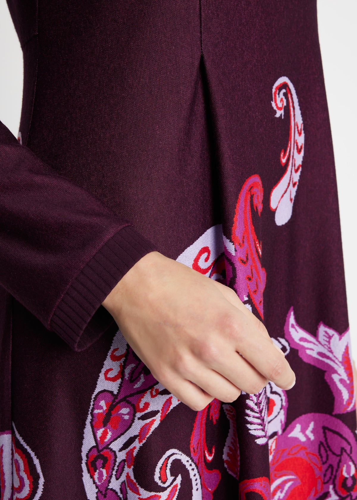 Midi-Kleid YIQUINA in A-Linie mit Stehkragen, Reißverschluss hinten, langen Ärmeln und Muster in Lila