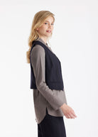 Anzugweste TESCAWE mit V-Ausschnitt, Knöpfen und Nadelstreifen in Dunkelblau