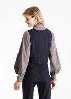 Anzugweste TESCAWE mit V-Ausschnitt, Knöpfen und Nadelstreifen in Dunkelblau