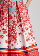 Ausgestellter Rock FAPIRO mit Falten, seitlichem Reißverschluss und Muster in Rot