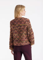 Kurze Jacke MYKINGA mit Rundhals, Knopfleiste und langen Armen in mehrfarbigem Bouclé in Pink und Grün