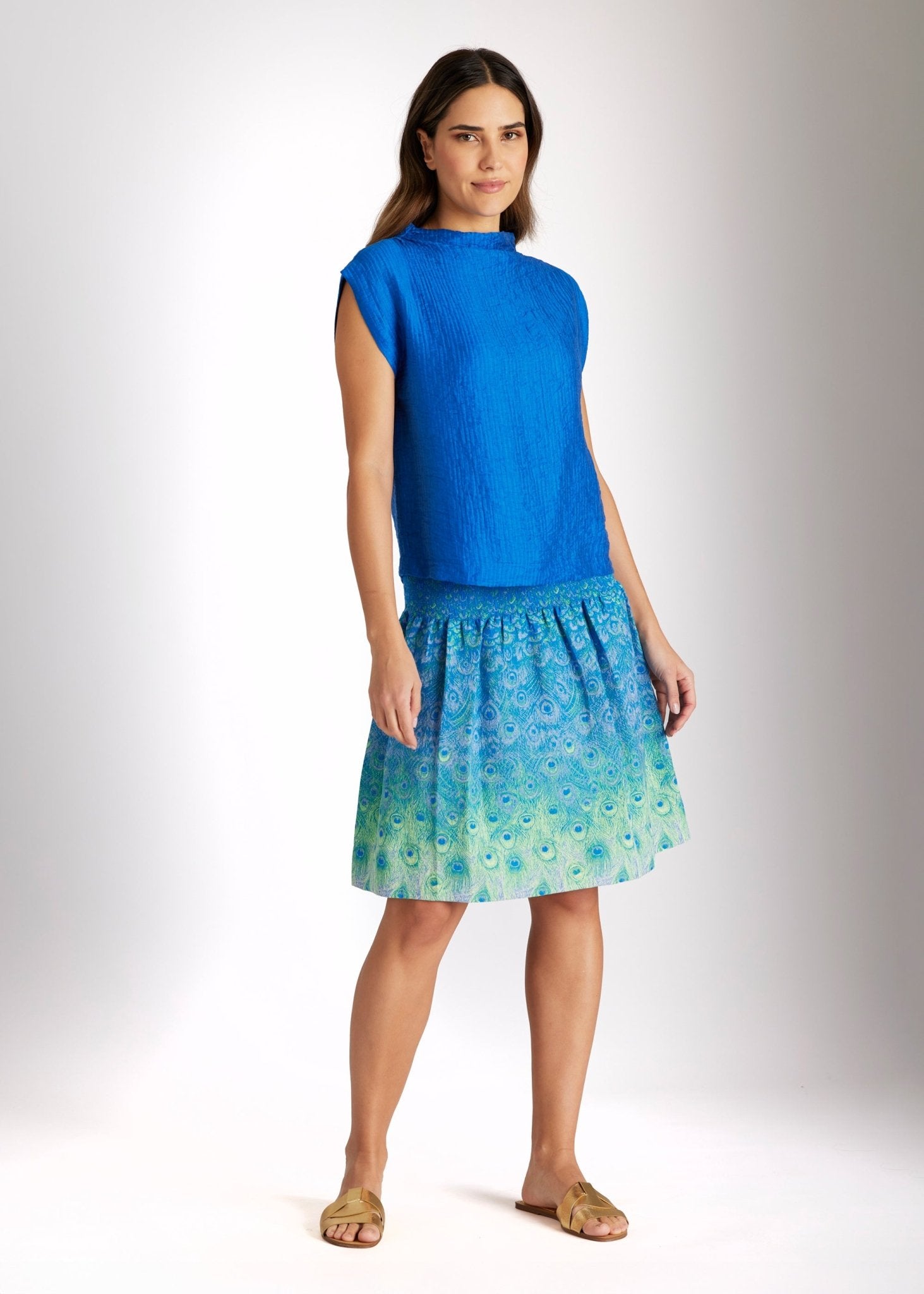 Kurzer One Size Rock LACROS-S mit Gummibund und Pfauenmuster in Blau