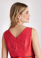 Kurzes, ärmelloses Kleid FADUNA mit A-Linien-Form, Karee-Ausschnitt und rotem Muster