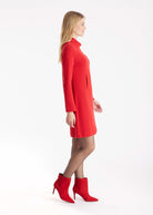 Kurzes Kleid HAJAPU mit Stehkragen, langen Armen und Eingrifftaschen in Rot