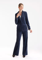 Langer Blazer WACORBLA aus Cord mit Kragen, Knopfleiste und aufgesetzten Taschen in Blau