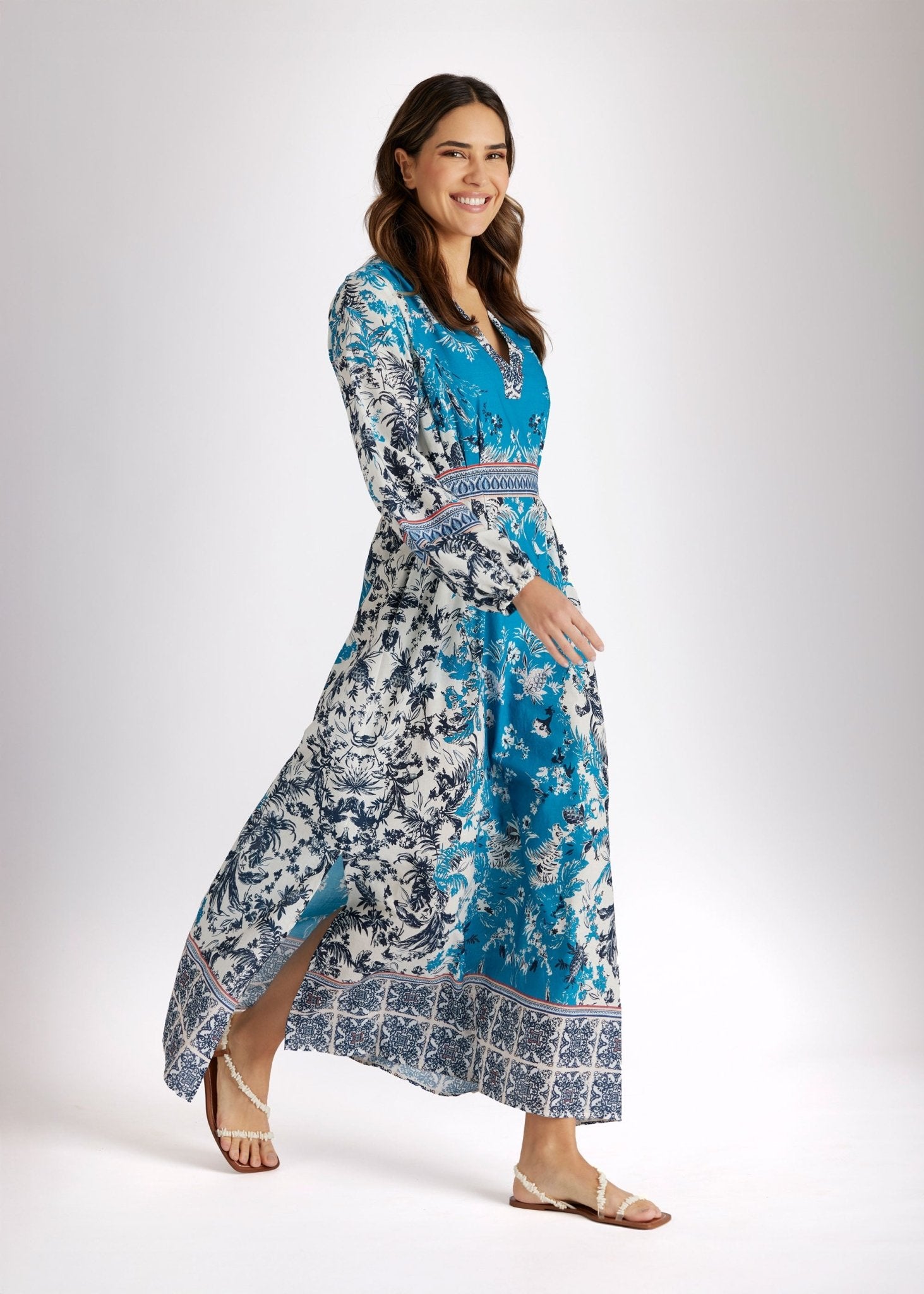 Langes, tailliertes Kleid YIJE aus 100 % Baumwolle - FOX'S - Fashion