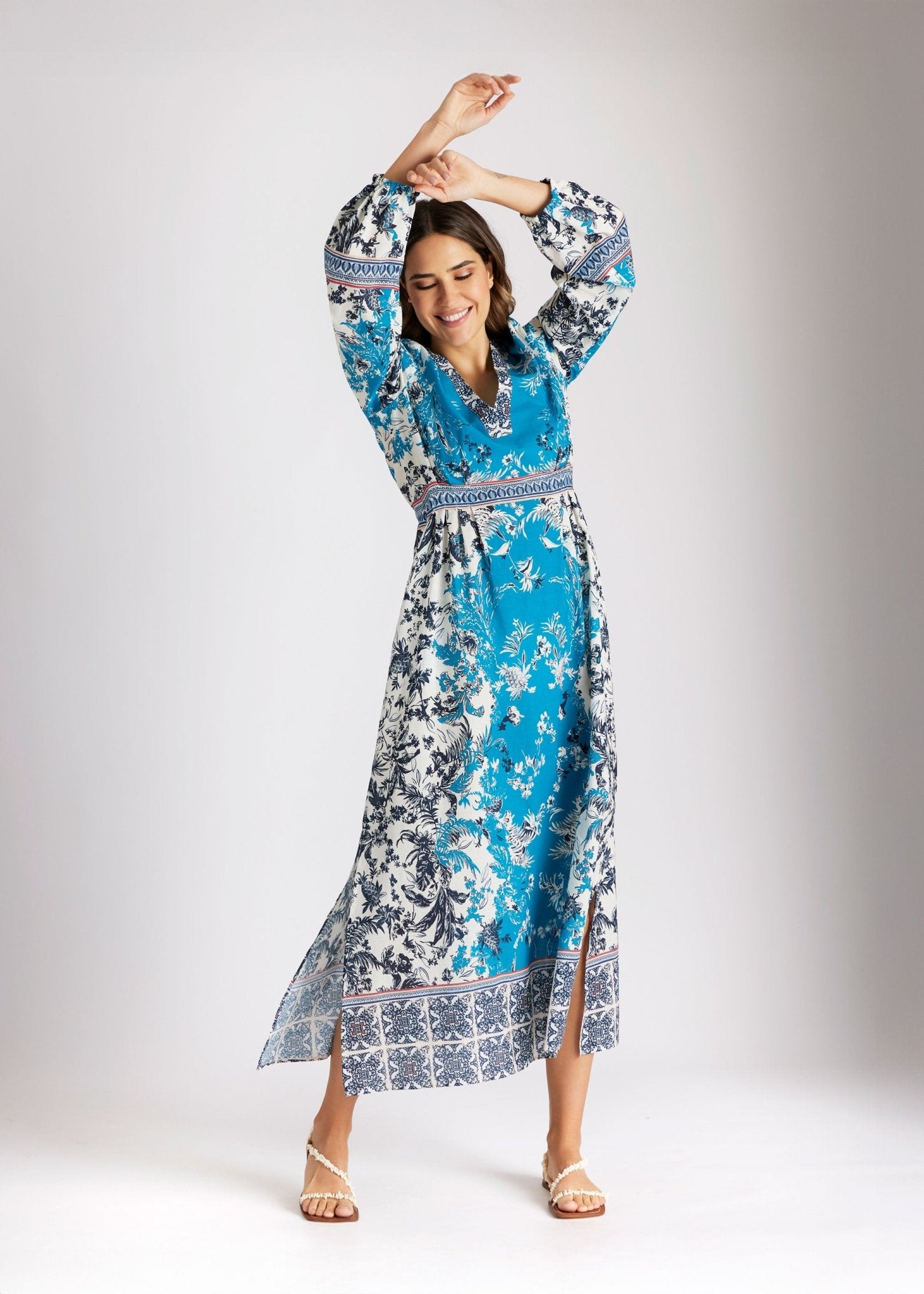 Langes, tailliertes Kleid YIJE aus 100 % Baumwolle - FOX'S - Fashion