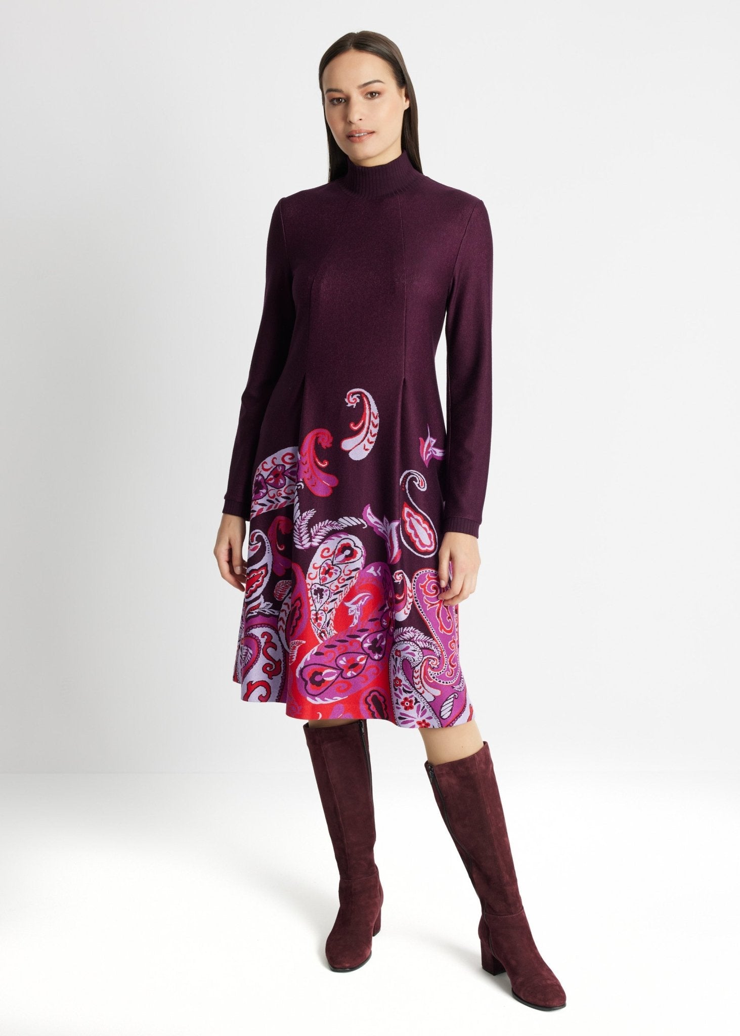 Midi-Kleid YIQUINA aus Feinstrickjersey in A-Linie - FOX'S-Fashion