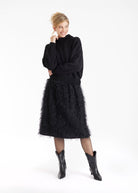 Rock LAFEDRO in Midi-Länge mit Fransen-Optik in Schwarz