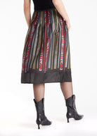 Rock LAFOLKORO in Midi-Länge mit Falten und floralem Streifenmuster in Rot und Schwarz