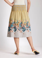 One Size Rock LONGERO-S in Midi-Länge mit Gummibund in Gelb mit Blumenmuster