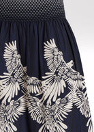 One Size Rock LONGERO-S in Midi-Länge mit Gummibund in Dunkelblau mit Vogelmuster