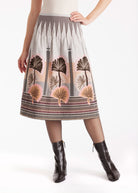 Ausgestellter Rock LONGERO-W in Midi-Länge mit Gummibund und floralem Muster in Beigetönen