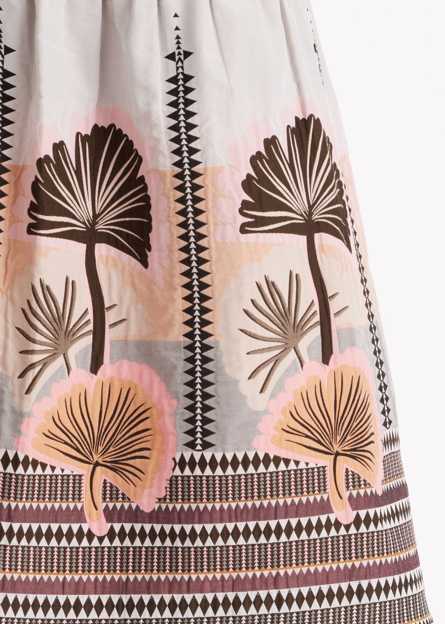 Ausgestellter Rock LONGERO-W in Midi-Länge mit Gummibund und floralem Muster in Beigetönen