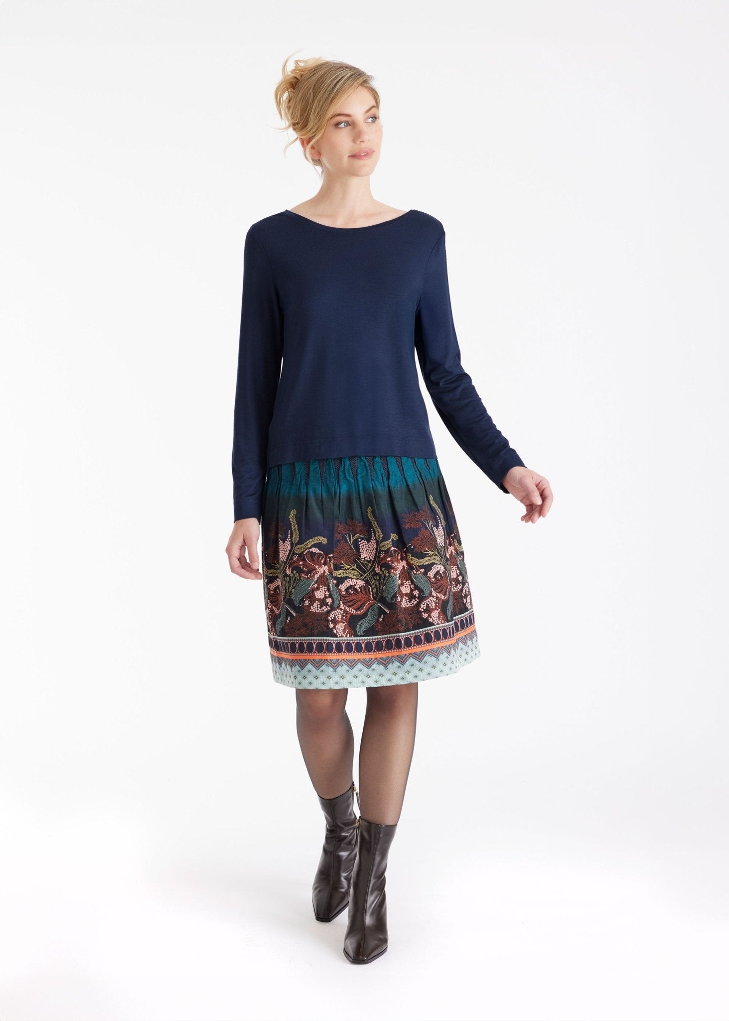 Langarm Shirt CLIVONITA mit Rundhals und V-Ausschnitt in Blau