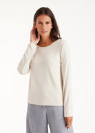 Langarm Shirt CLIVONITA mit Rundhals und V-Ausschnitt in Beige