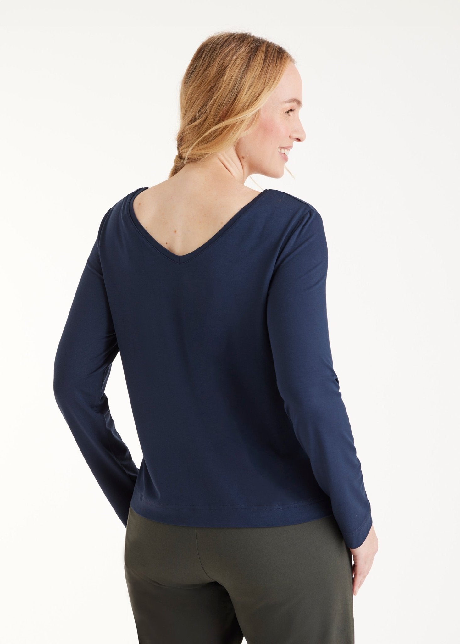 Langarm Shirt CLIVONITA mit Rundhals und V-Ausschnitt in Blau