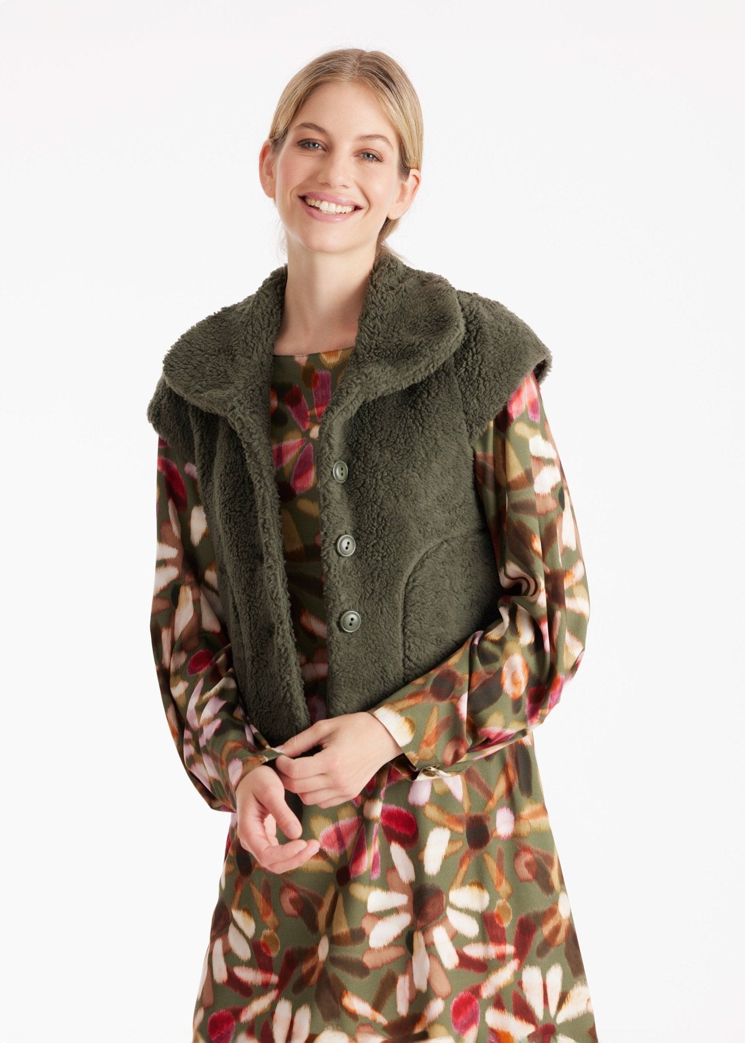 Weste WESPUSA mit Kragen, kleinem Arm und Knopfleiste in Grün